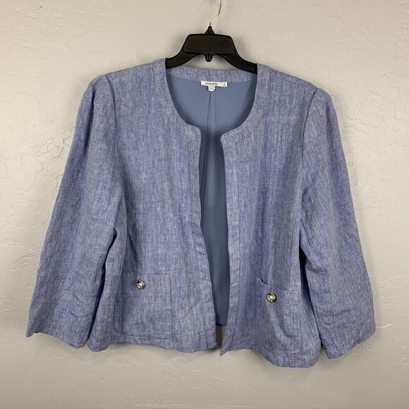 Chicos Jacket Womens 2XL (4) Blue Linen Open Front Pocket Dressy Blazer - Picture 1 of 8
